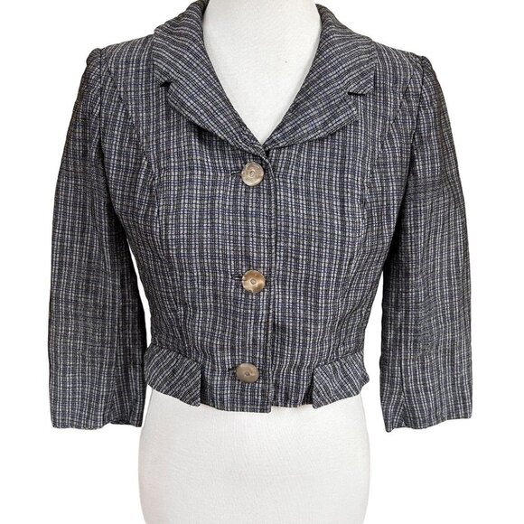 Vintage Jack Feit Jacket Womens Size Medium 1940s 1950s Plaid Cropped Blazer - Picture 2 of 12